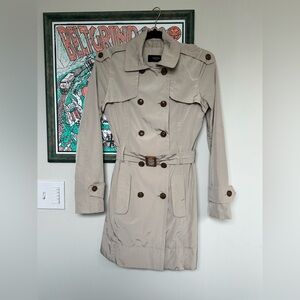 MANGO Beige Tan Khaki Double-Breasted Belted Trench Coat Jacket Women’s Size XXS